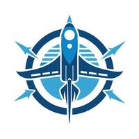 Innovative minimalist logo design for aerospace engineering company showcasing sleek rocket motif and modern blue color scheme vector