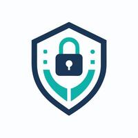 Minimalist logo design representing cybersecurity services with a shield and lock symbol, reflecting protection and security for digital environments and online safety vector
