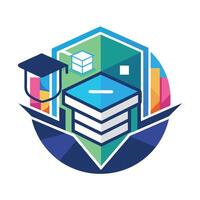 Modern logo design for mixed reality education with various elements symbolizing technology, learning, and creative engagement in an innovative style vector