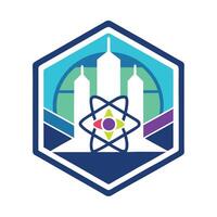 Modern logo design representing a micro nuclear reactor concept with abstract elements and geometric shapes in a colorful style vector