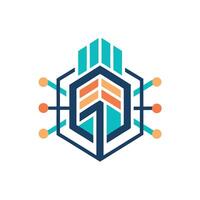 Modern abstraction showcases a minimalist logo design representing an innovative augmented workspace concept featuring geometric shapes and vibrant colors that blend technology and creativity vector