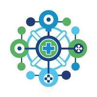 Modern logo symbolizes innovation in medical robotics and technology for advanced healthcare solutions and patient care enhancement vector