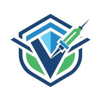 Modern logo design showcasing innovative vaccine technology emphasizing safety and trust with a contemporary shield and syringe representation vector