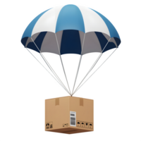 Cardboard box floating with parachute on a transparent background png