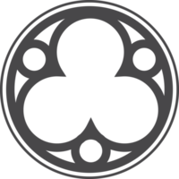 Gothic circle rose window with medieval ornament. Cathedral rosette. Christian architecture element with stained glass. Radial frame png