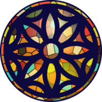 Gothic circle rose window. Cathedral and castle rosettes with medieval ornament. Christian architecture element with color stained glass. Radial frame png