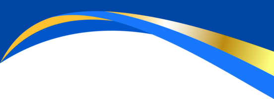 Border shape for banner design. Blue header with golden section. Abstract bottom for web page. Curved divider template. Wavy horizontal separator png