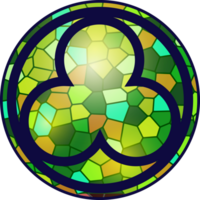 Gothic circle rose window. Cathedral and castle rosettes. Christian architecture element with color stained glass. Radial frame with medieval ornament png
