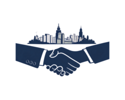 A hand shaking over a city skyline png