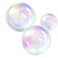 Set of Three Iridescent Soap Bubbles Floating on Transparent Background png