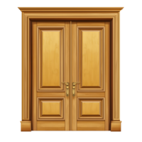 Elegant Wooden Double Door with Golden Handles on Transparent Background png