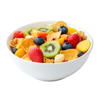 Fresh Fruit Cereal Mix in White Bowl on Transparent Background Macro View png
