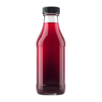 Clear Glass Bottle Filled With Shiny Red Liquid and Black Cap on Transparent Background png