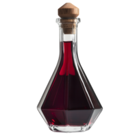 Decanter with Geometric Base, Wooden Cork, and Red Liquid against Transparent Backdrop png