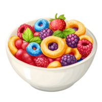 Colorful Bowl with Assorted Berries, Cereal and Mint Leaves on Transparent Background png