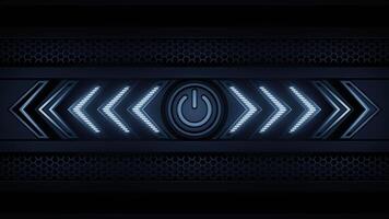Ice Blue Neon Power Button with Sequential Glowing Arrows in Tech Frame video