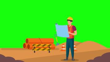 Engineers On Construction On Greenscreen Background 2D Cartoon Animation video