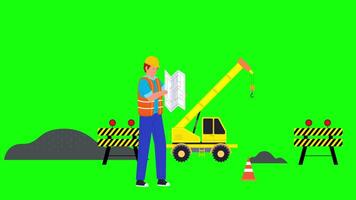 Working On Construction On Greenscreen Background 2D Cartoon Animation video