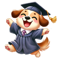 Happy dog in graduation cap celebrating success with joy. png