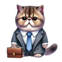 A stylish cat in a suit, ready for business and looking sharp. png