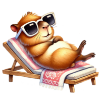 Relaxing guinea pig enjoying a sunny day on a lounge chair. png