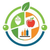 logo design for a nutrition tracking app incorporating colorful elements representing food and health in a circular format vector