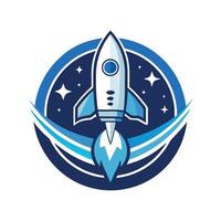 Modern logo design representing innovative space tourism technology with a sleek rocket and celestial backdrop for futuristic aspirations vector