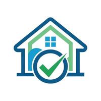 Minimalist logo designed for a home inspection service showcasing a house with a checkmark symbol, emphasizing quality and trust in property evaluation vector