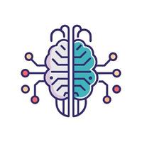 Minimalist logo representing a neuromorphic chip manufacturer, featuring a stylized brain design intertwined with circuit patterns and nodes vector