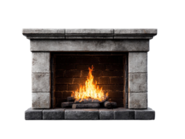 A cozy fireplace with a warm glowing flame for inviting atmosphere. png