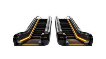 Symmetrical representation of modern escalators illuminated by glowing accents png