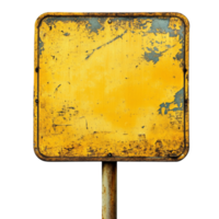 Weathered yellow metal sign with distressed texture against an empty isolated backdrop png