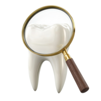 Intricate tooth examination with a magnifying glass highlights dental health considerations, isolated image png