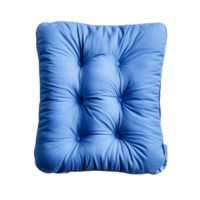 A plush sapphire cushion with elegant button tufting, set against a deep obsidian backdrop png