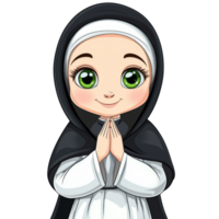 Charming cartoon illustration featuring a demure and devout nun character png