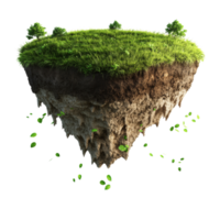 Floating verdant island with layered earth structure against an isolated transparent void png