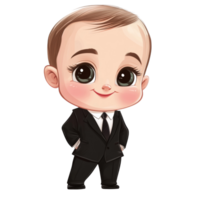 Stylized infant character wearing a formal suit against a monochromatic backdrop png