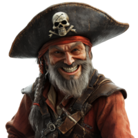 Digital Rendering of a Pirate Character with Skull and Crossbones Accent Hat png