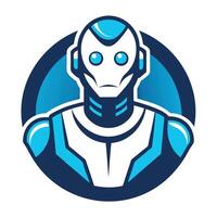 Elegant modern logo design featuring a humanoid robot, showcasing advanced robotics technology with a sleek blue color palette and clean lines for a futuristic appeal vector