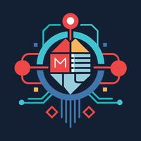 Minimalist logo design featuring mind machine interface elements showcasing connectivity and innovation in a digital environment vector