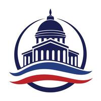 Influential minimalist logo design representing a lobbying firm with a prominent dome structure against a simple color palette vector