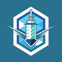 Modern logo design showcasing innovative vaccine technology with a stylized syringe and geometric elements vector