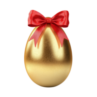Gleaming golden egg adorned with a vibrant scarlet bow on an uncolored setting png