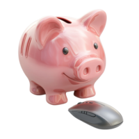 Digital age of savings portrayed through piggy bank and computer mouse concept png