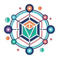 Modern logo illustrating innovation in computational design with a geometric pattern and colorful nodes representing connectivity and creativity vector