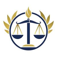 Minimalist logo design featuring scales of justice and a flame for a law firm known for its authoritative approach to legal services vector
