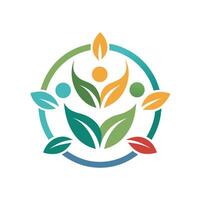 Connected minimalist logo represents a wellness community promoting health, balance, and unity through nature-inspired design elements and harmonious colors vector