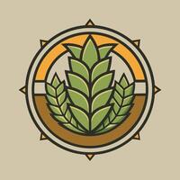 Authentic minimalist logo featuring hops and ale elements for a craft brewery, showcasing modern design aesthetics in a circular format with earth tones and greens vector
