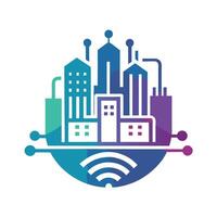 Modern minimalist logo design showcasing a smart cities platform with urban elements and connectivity symbols representing innovation and technology integration vector