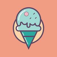 Playful minimalist logo design for ice cream shop featuring a colorful cone and a single scoop of ice cream on an orange background vector